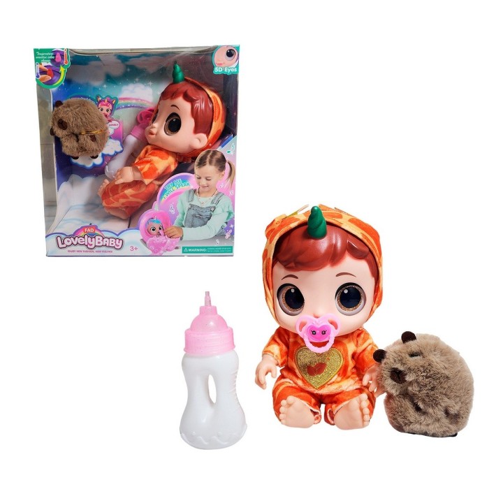 Muñeca Ojos Expresivos Con Tetero + Peluche Capibara Juguete