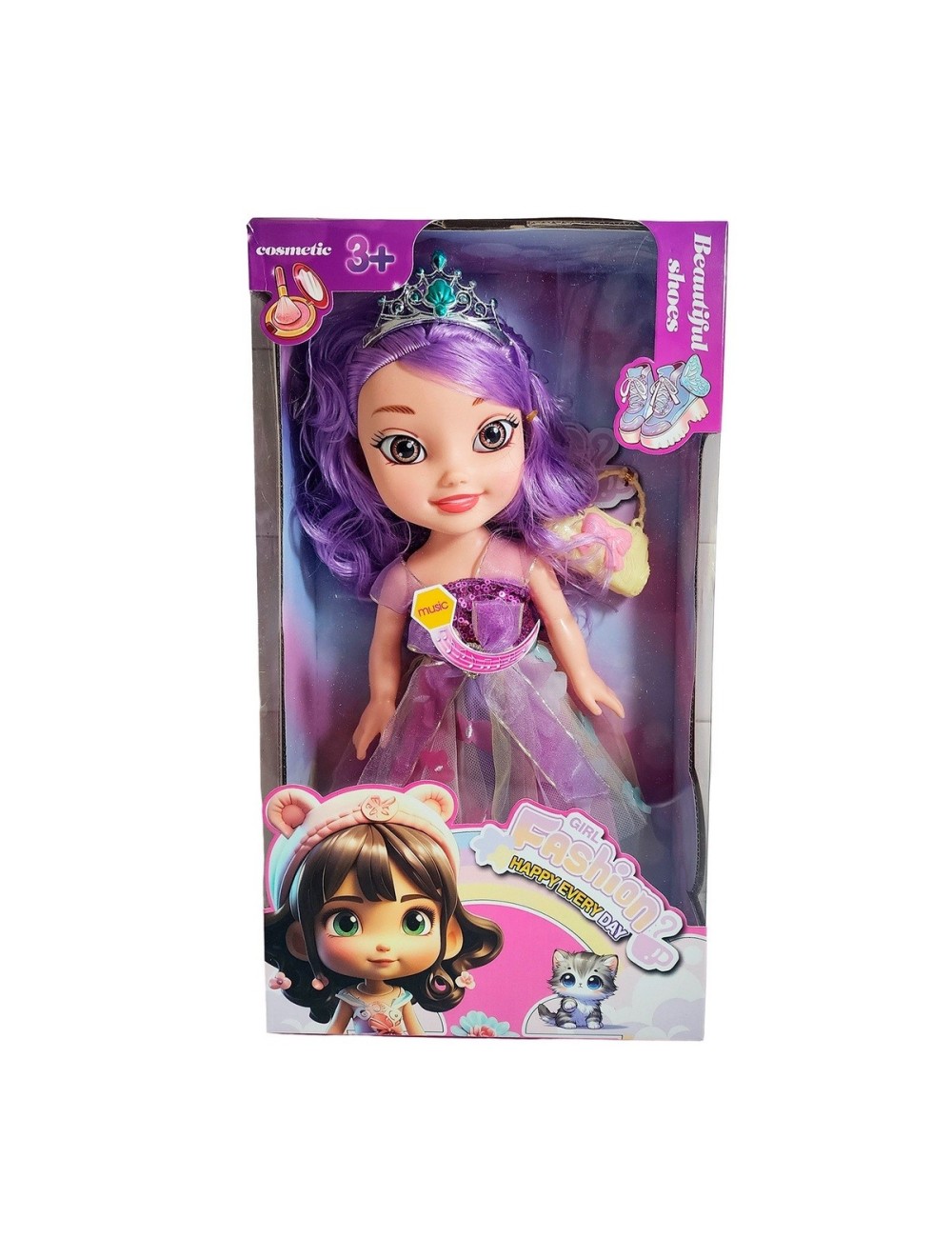 Muñeca Reina Con Corona Y Vestido + Bolso Juguete Niñas