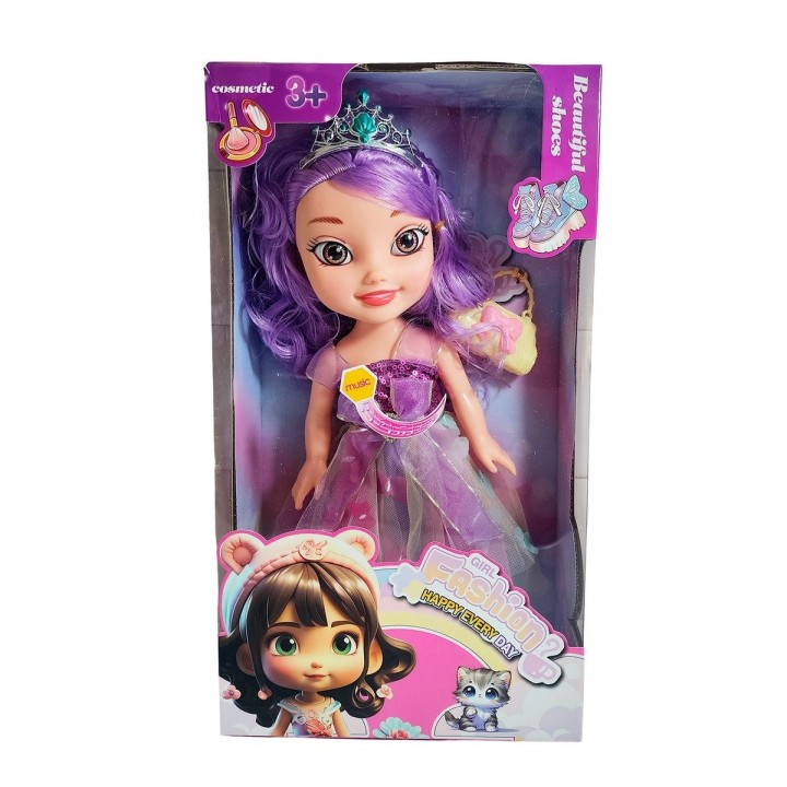 Muñeca Reina Con Corona Y Vestido + Bolso Juguete Niñas