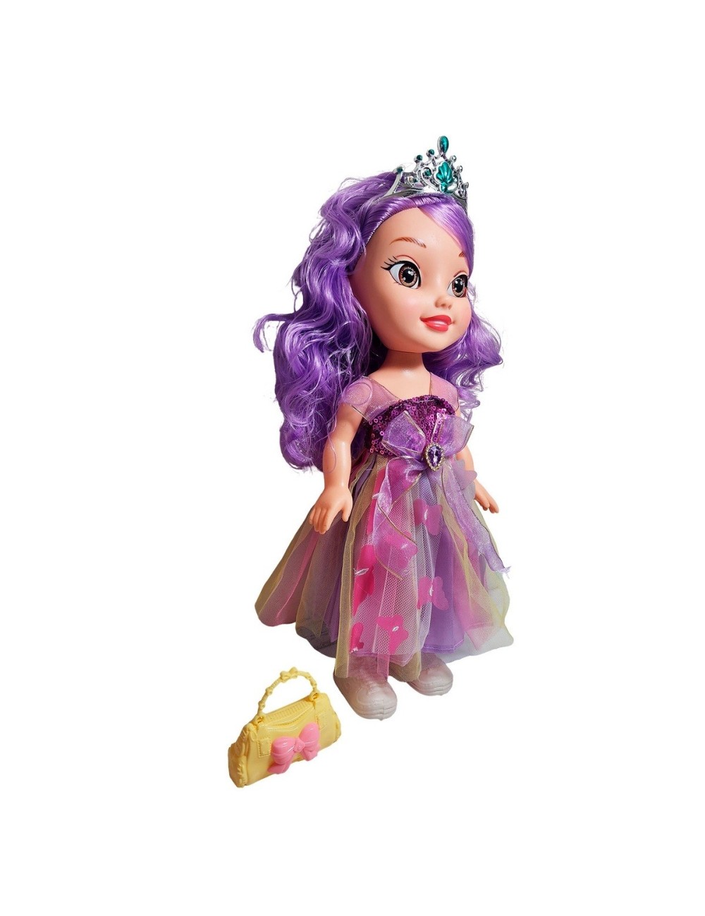 Muñeca Reina Con Corona Y Vestido + Bolso Juguete Niñas
