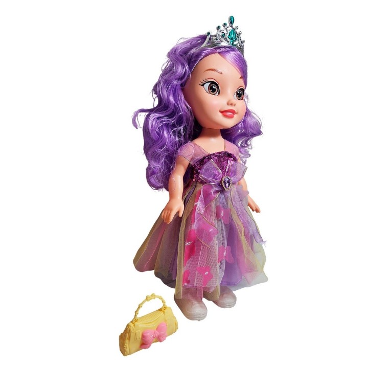 Muñeca Reina Con Corona Y Vestido + Bolso Juguete Niñas