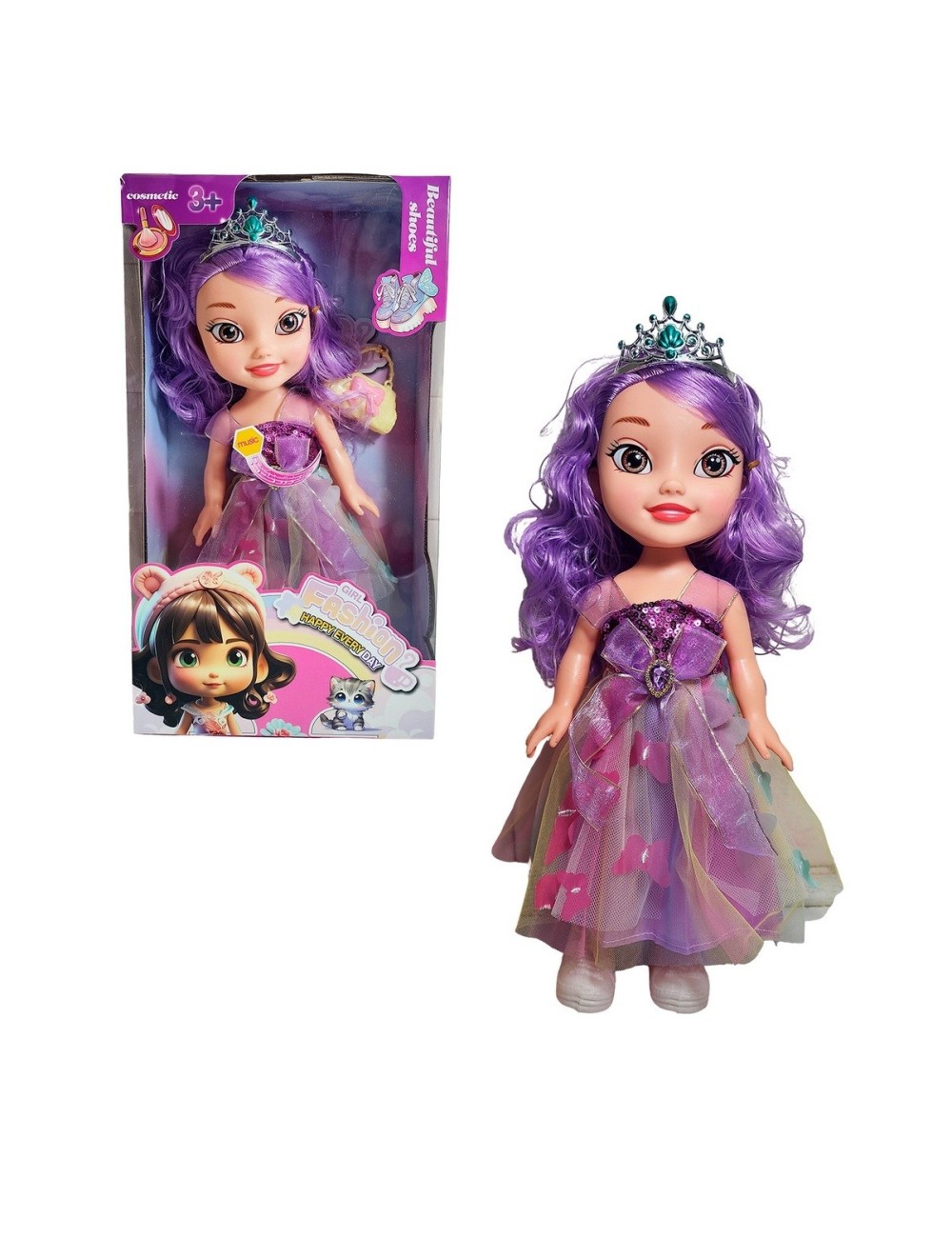 Muñeca Reina Con Corona Y Vestido + Bolso Juguete Niñas