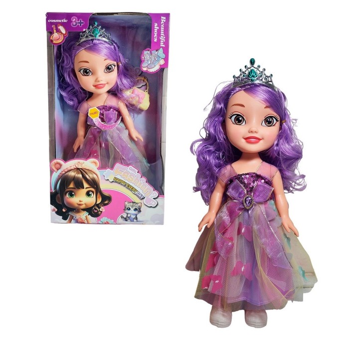 Muñeca Reina Con Corona Y Vestido + Bolso Juguete Niñas