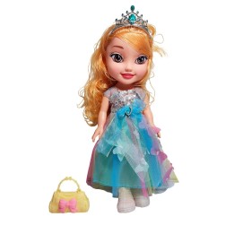 Muñeca Reina Con Corona Y Vestido + Bolso Juguete Niñas