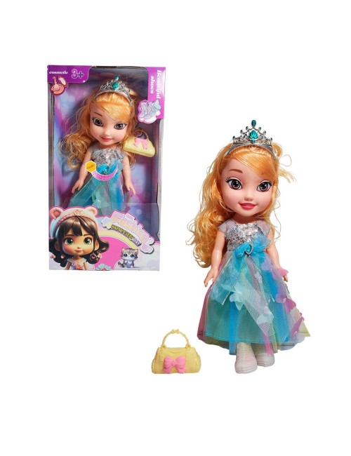Muñeca Reina Con Corona Y Vestido + Bolso Juguete Niñas