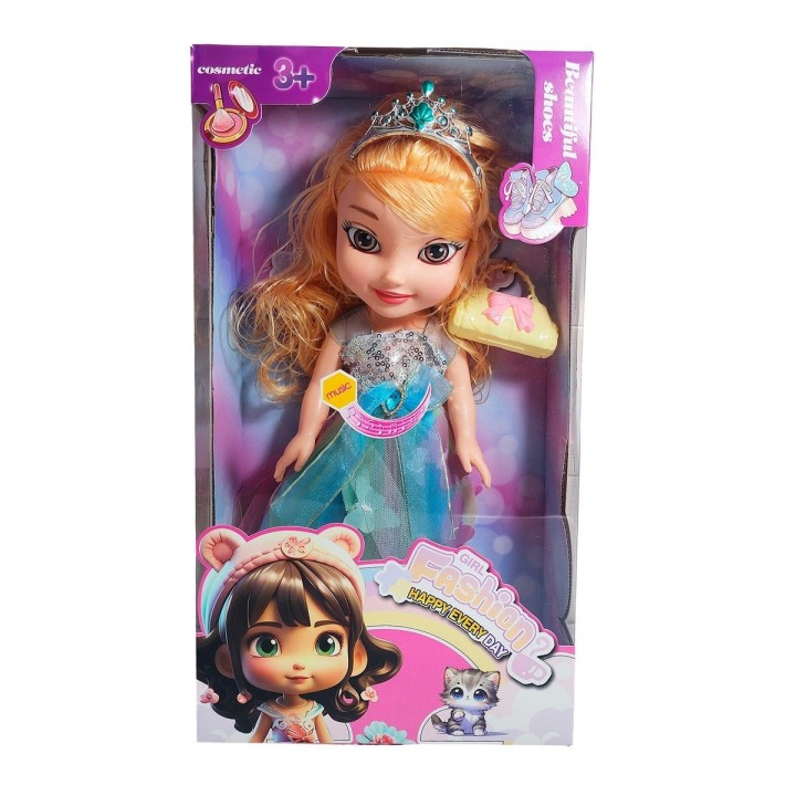 Muñeca Reina Con Corona Y Vestido + Bolso Juguete Niñas