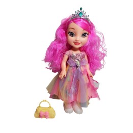 Muñeca Reina Con Corona Y Vestido + Bolso Juguete Niñas