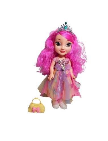 Muñeca Reina Con Corona Y Vestido + Bolso Juguete Niñas