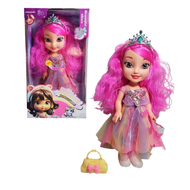 Muñeca Reina Con Corona Y Vestido + Bolso Juguete Niñas