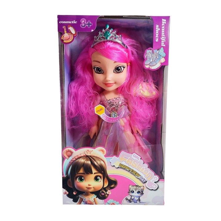 Muñeca Reina Con Corona Y Vestido + Bolso Juguete Niñas