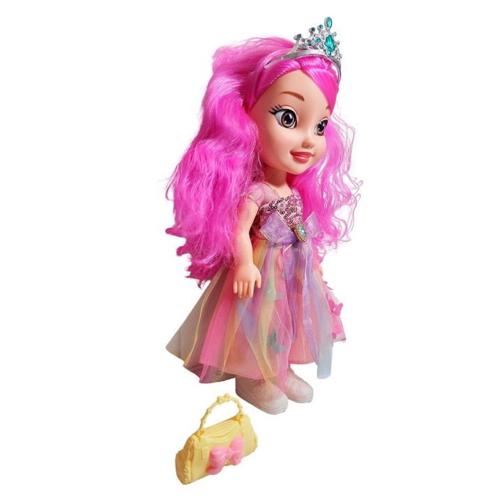 Muñeca Reina Con Corona Y Vestido + Bolso Juguete Niñas