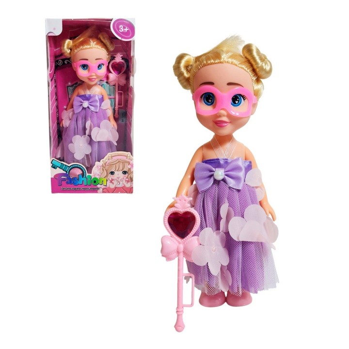 Muñeca Princesa Vestido Con Antifaz + Cetro Mágico Rosa