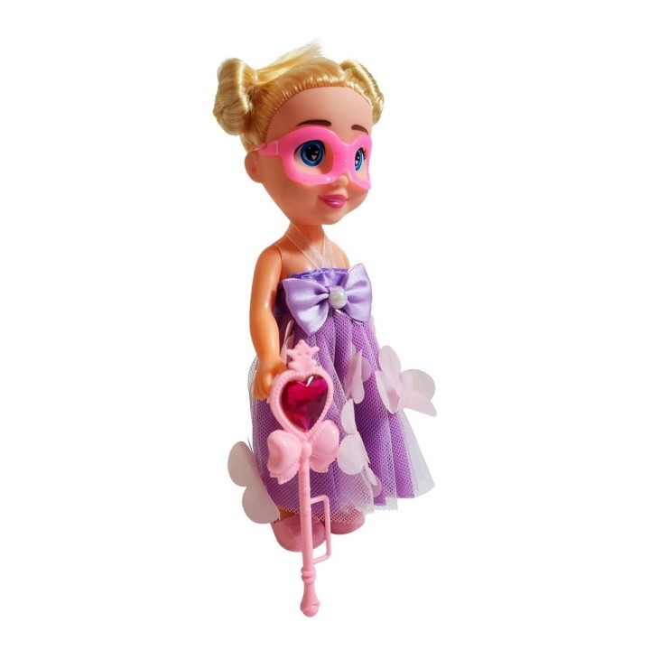 Muñeca Princesa Vestido Con Antifaz + Cetro Mágico Rosa