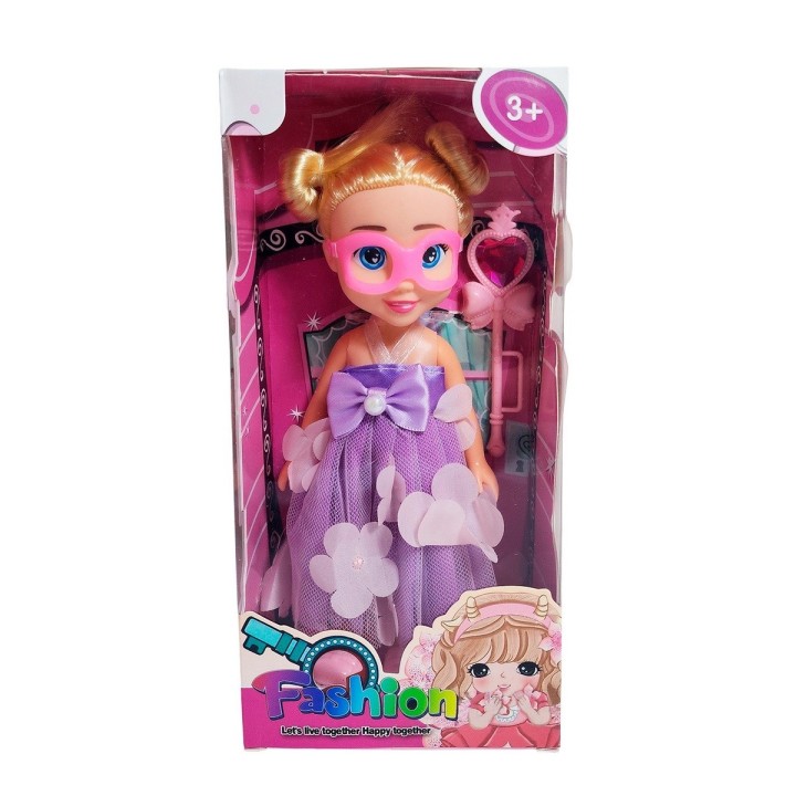 Muñeca Princesa Vestido Con Antifaz + Cetro Mágico Rosa