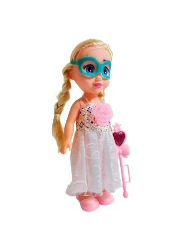 Muñeca Princesa Vestido Con Antifaz + Cetro Mágico Rosa