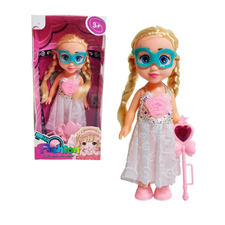 Muñeca Princesa Vestido Con Antifaz + Cetro Mágico Rosa