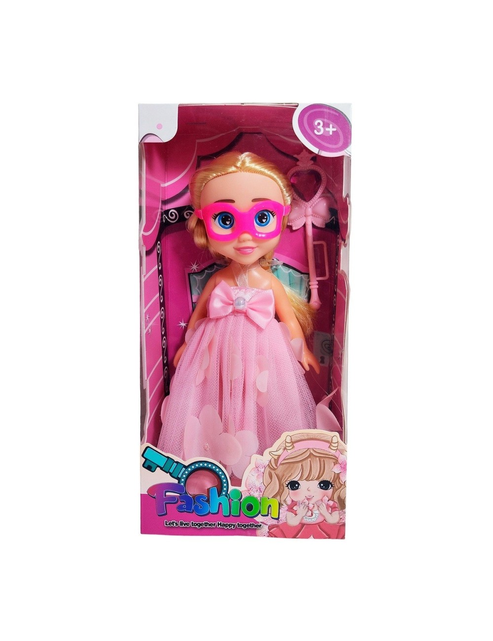 Muñeca Princesa Vestido Con Antifaz + Cetro Mágico Rosa
