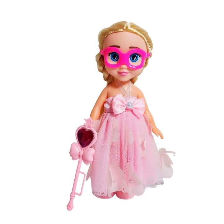 Muñeca Princesa Vestido Con Antifaz + Cetro Mágico Rosa