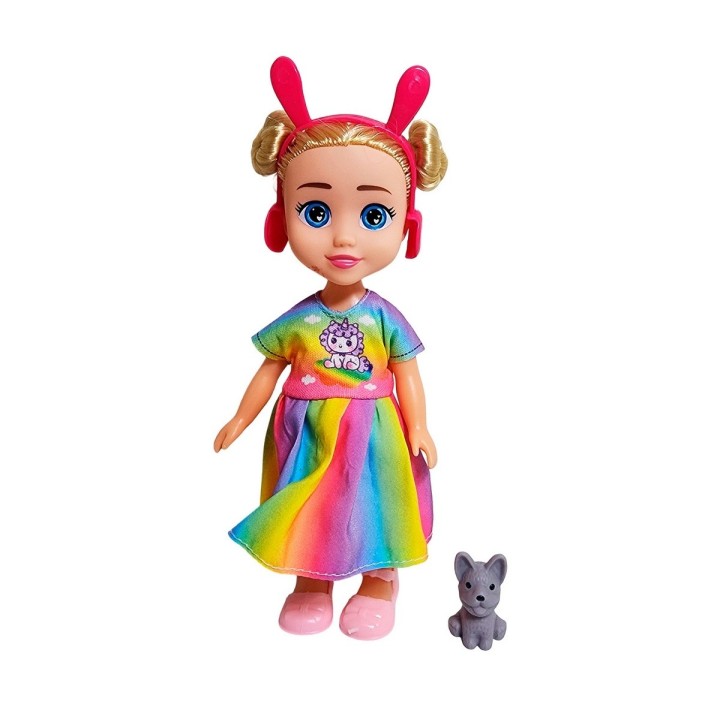Muñeca Con Vestido Diadema + Mascota Juguete Niñas
