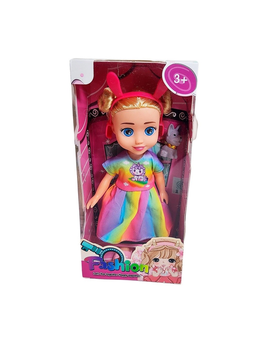 Muñeca Con Vestido Diadema + Mascota Juguete Niñas