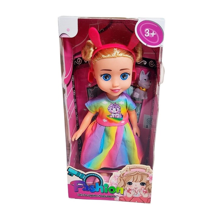 Muñeca Con Vestido Diadema + Mascota Juguete Niñas