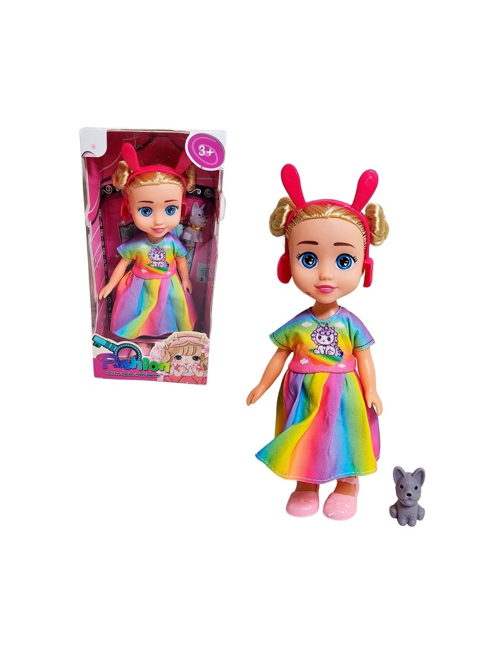 Muñeca Con Vestido Diadema + Mascota Juguete Niñas
