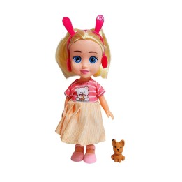 Muñeca Con Vestido Diadema + Mascota Juguete Niñas