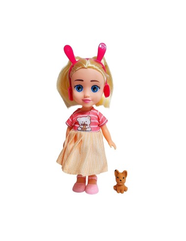 Muñeca Con Vestido Diadema + Mascota Juguete Niñas