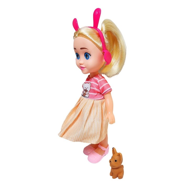 Muñeca Con Vestido Diadema + Mascota Juguete Niñas