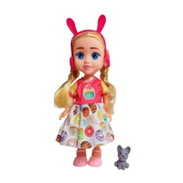 Muñeca Con Vestido Diadema + Mascota Juguete Niñas