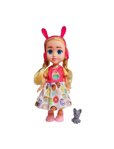 Muñeca Con Vestido Diadema + Mascota Juguete Niñas