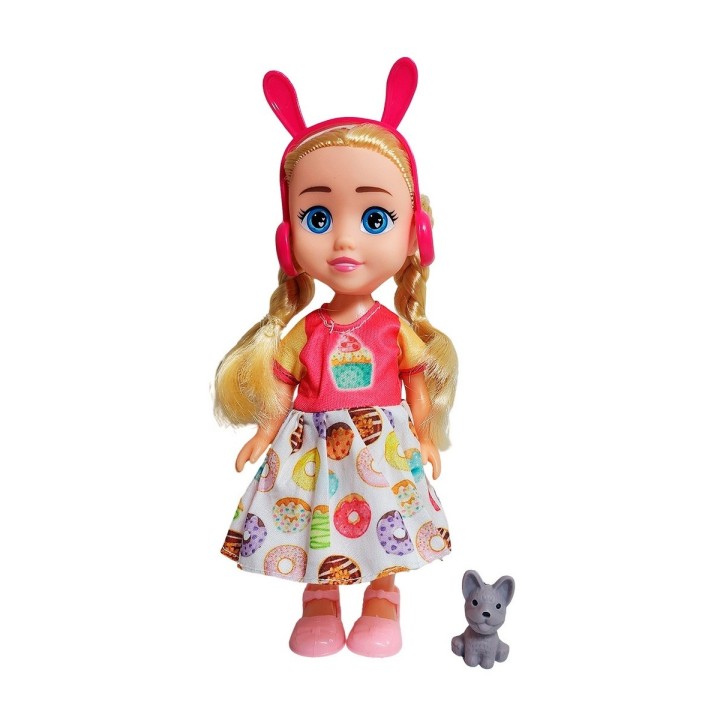 Muñeca Con Vestido Diadema + Mascota Juguete Niñas