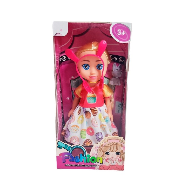 Muñeca Con Vestido Diadema + Mascota Juguete Niñas
