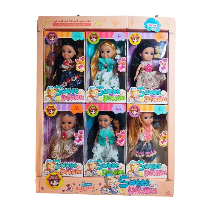 Muñeca Con Vestido Y Mascota Coleccion X 6 Unidades Juguete