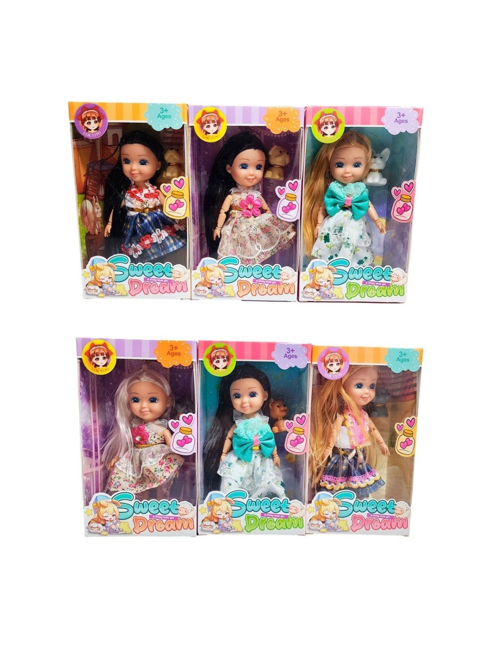 Muñeca Con Vestido Y Mascota Coleccion X 6 Unidades Juguete