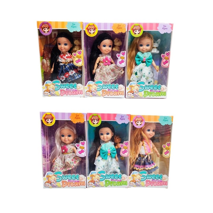 Muñeca Con Vestido Y Mascota Coleccion X 6 Unidades Juguete