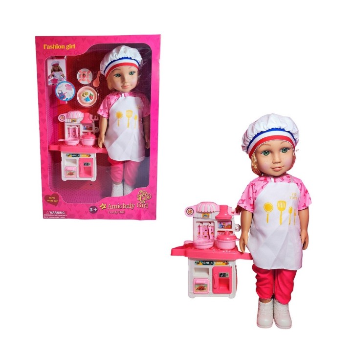 Muñeca Chef Con Cocina + Accesorios De Cocina Juguete Niñas