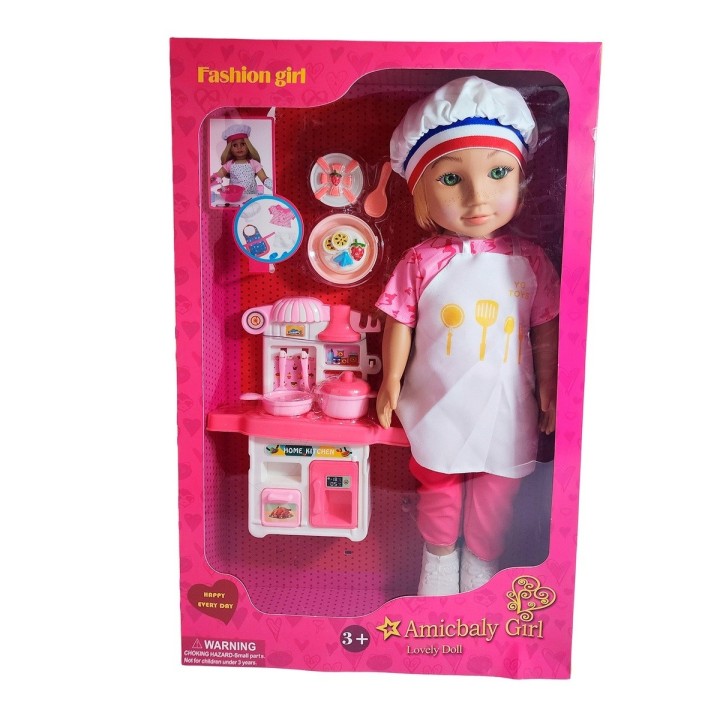 Muñeca Chef Con Cocina + Accesorios De Cocina Juguete Niñas