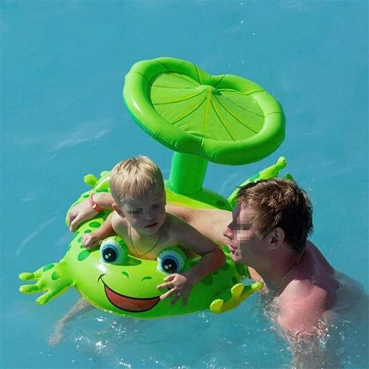 Flotador Inflable Bote Lancha Con Techo, Figura Rana Unisex Verde