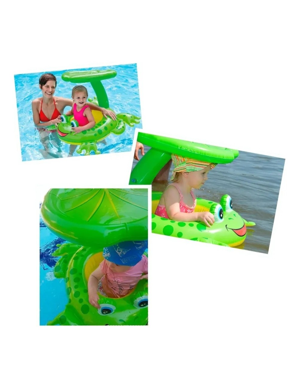 Flotador Inflable Bote Lancha Con Techo, Figura Rana Unisex Verde