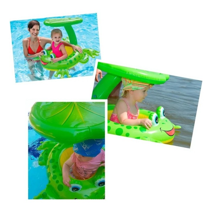 Flotador Inflable Bote Lancha Con Techo, Figura Rana Unisex Verde