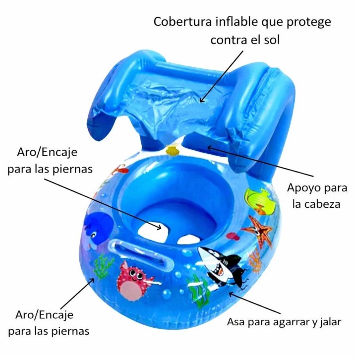 Flotador Para Bebé Con Techo Protector Solar Piscina