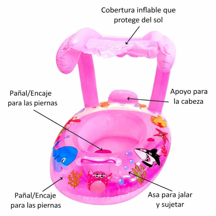 Flotador Para Bebé Con Techo Protector Solar Piscina