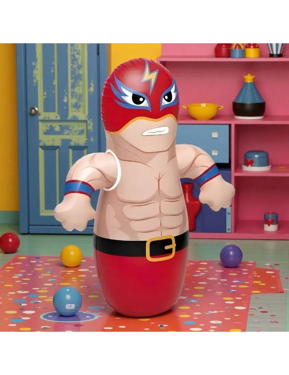 Puching Ball Inflable Infantil Porfiado Boxeador Lucha Libre Rojo