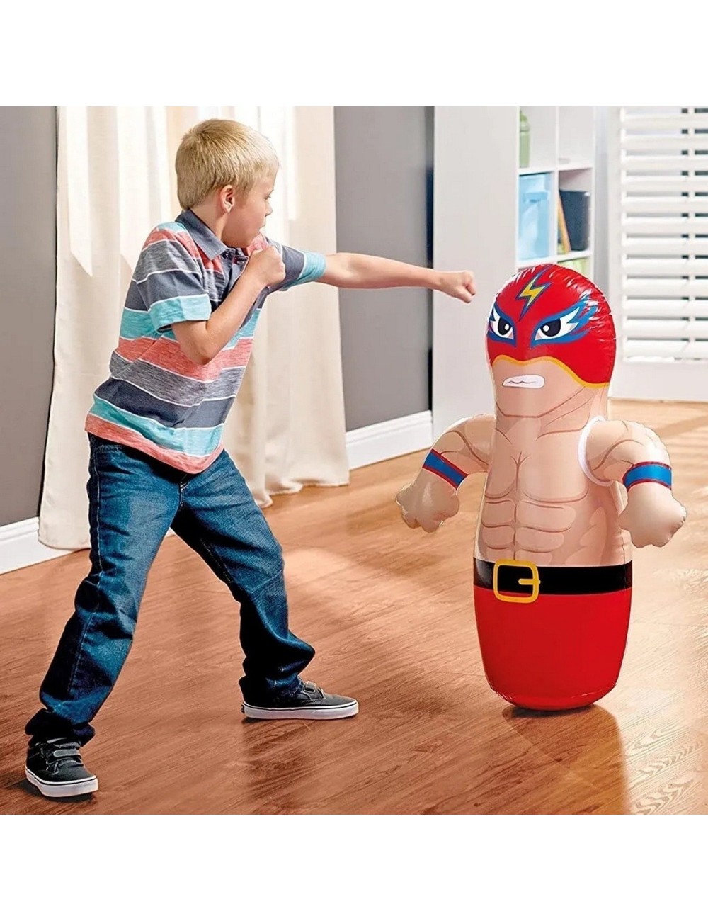 Puching Ball Inflable Infantil Porfiado Boxeador Lucha Libre Rojo