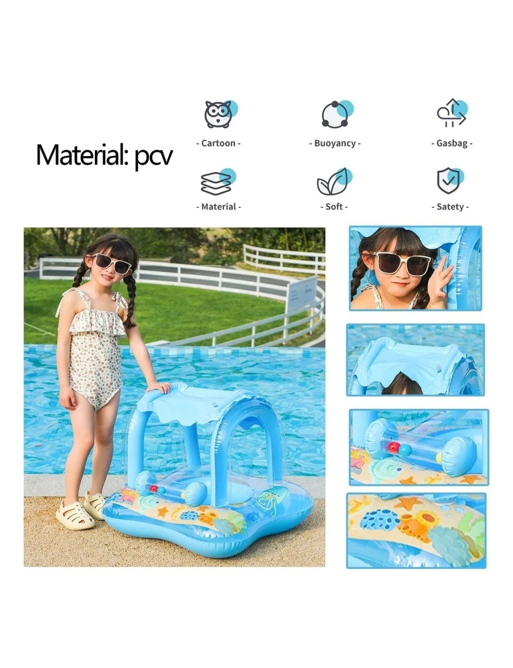 Flotador Infantil Con Techo Protector Solar Para Piscina