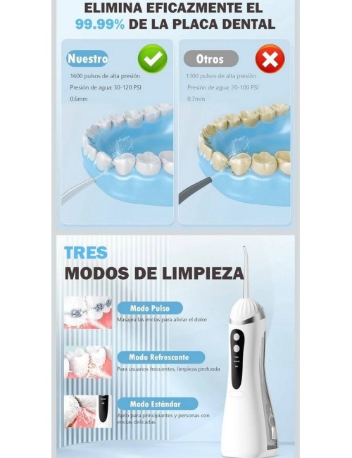 Irrigador Dental Portátil Recargable Ipx7 + 4 Boquillas Usb 3.7