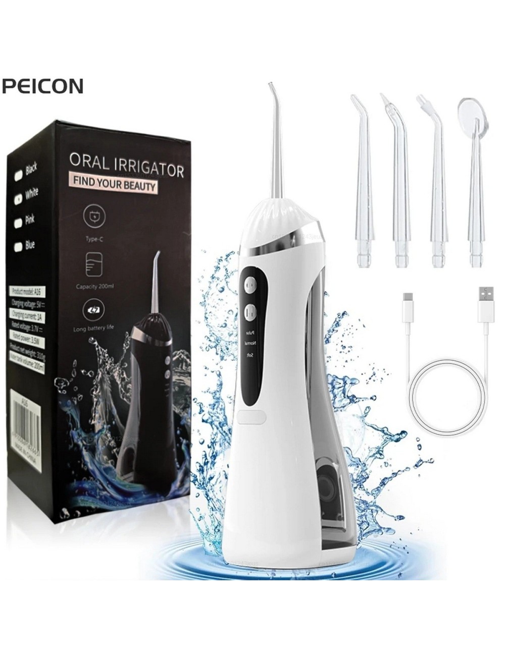Irrigador Dental Portátil Recargable Ipx7 + 4 Boquillas Usb 3.7