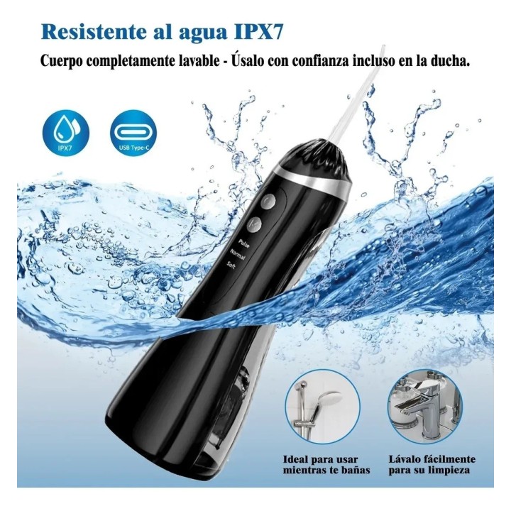 Irrigador Dental Portátil Recargable Ipx7 + 4 Boquillas Usb 3.7