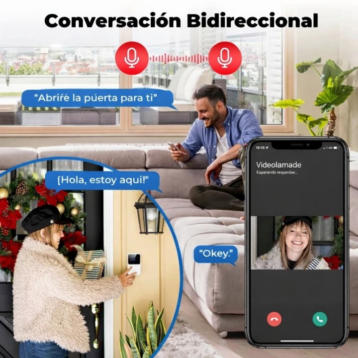 Timbre Inteligente Wifi Recargable Con Cámara Inalambrico Blanco Dc5v 2a